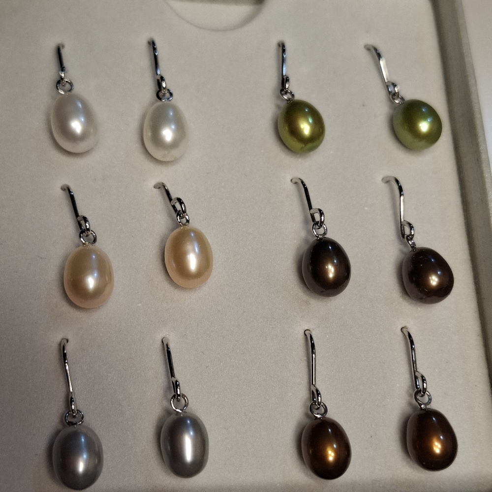 🐚Honora 925 Sterling Silver Cultured Pearls Set of 6 Color Drop Dangle Earrings